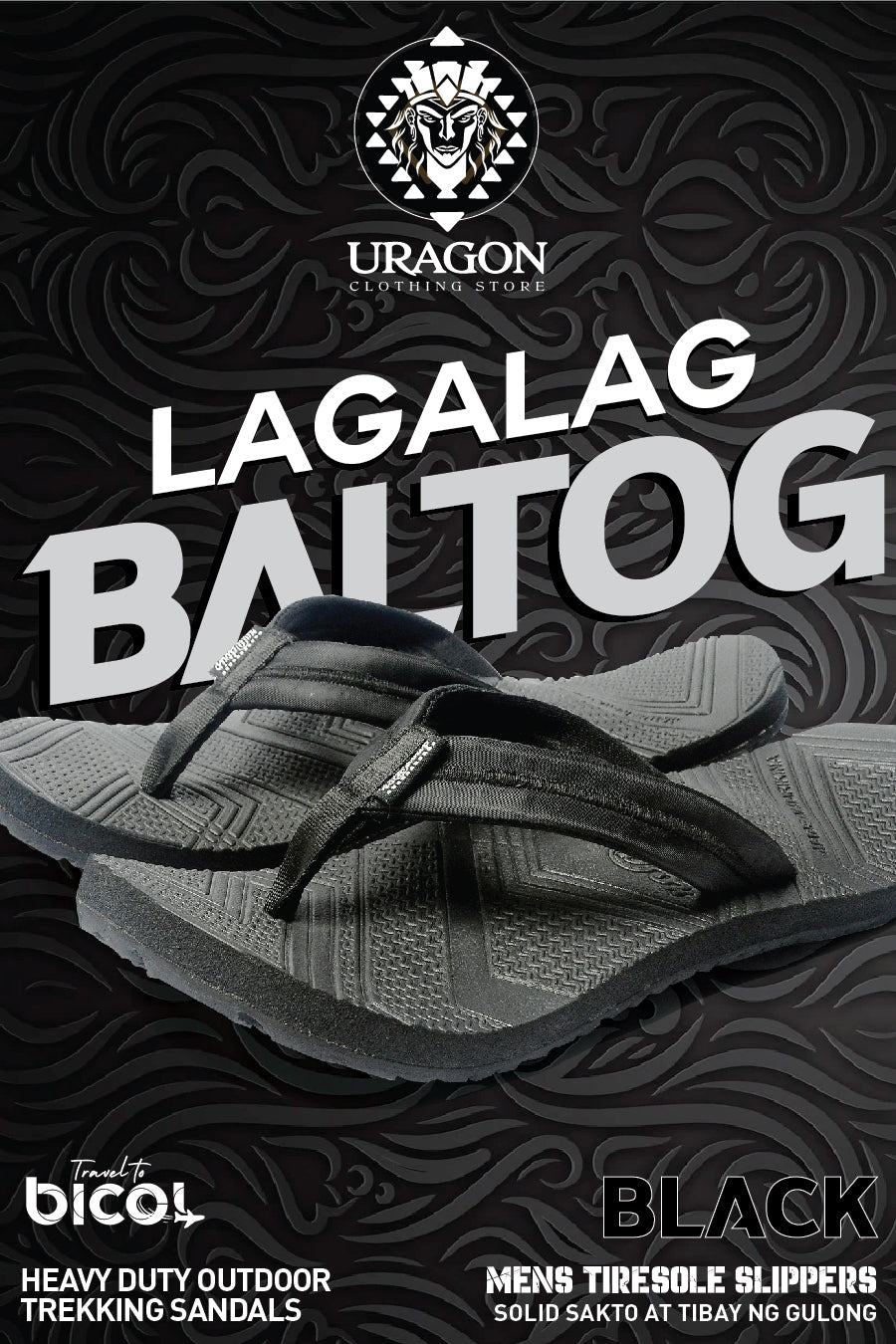 Uragon Lagalag Baltog Mens Tiresole Slippers Black